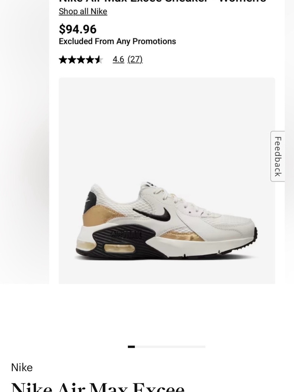 Nike Air Sneakers in White with Gold & Black Details